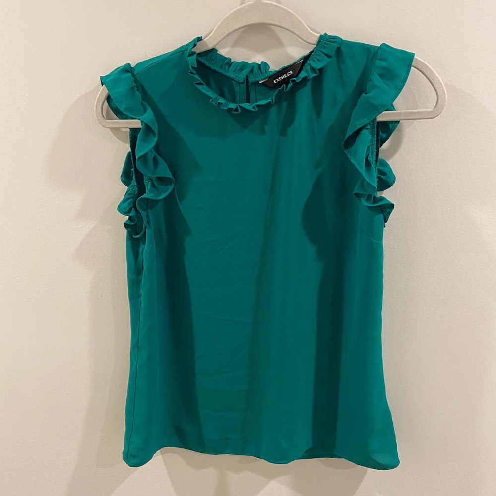 Express Teal Ruffle Sleeve Blouse